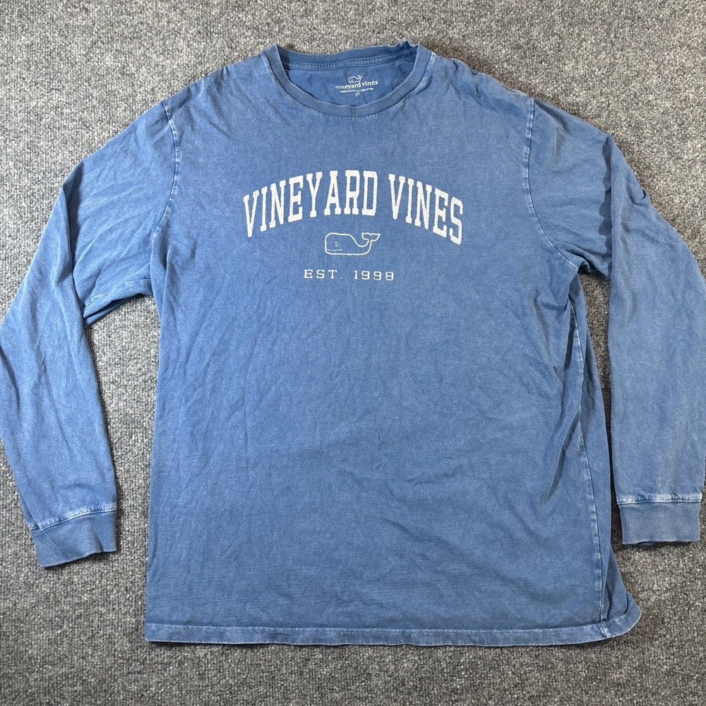 Vineyard Vines Shirt Mens XL Blue Whale Graphic Logo Est 1998 Long Sleeve Tee